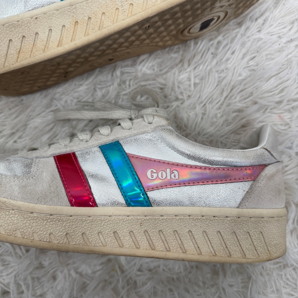 Gola Women's Suede Sneakers Size 10 Pink Blue Silver - Picture 2 of 8